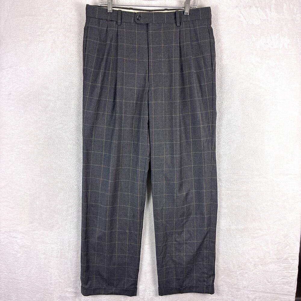 Vintage Bernard Zins Pants Men 34x32 Gray Cashmere Wool Pleated Preppy Old Money